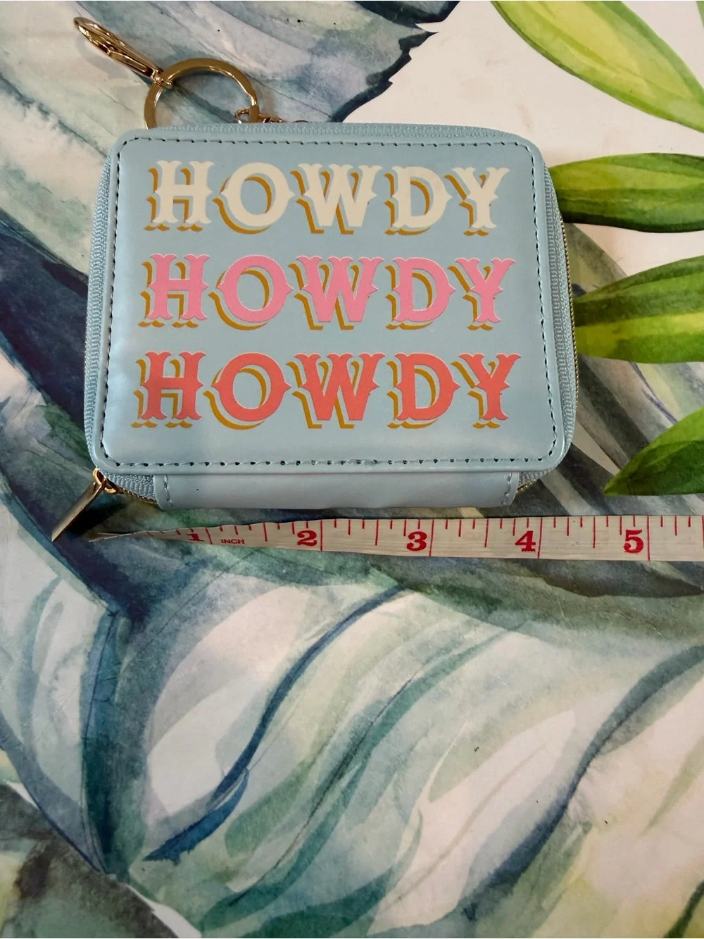 Howdy coin purse keychain - light blue